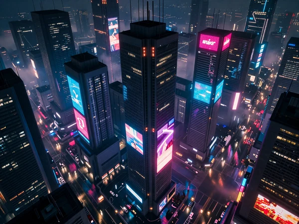 Neon After Midnight collection - neon megacity at night with holographic advertisements