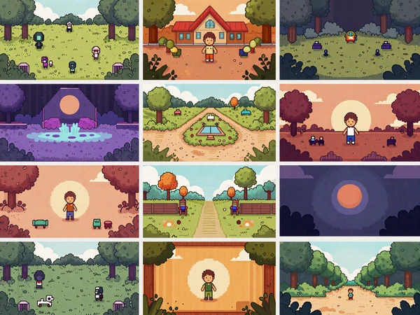 Small Teams, Big Ideas collection - vibrant collage of stylized indie game worlds and artistic environments