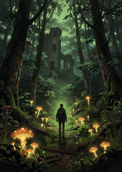 Wildframe - indie survival horror set in bioluminescent post-apocalyptic forest